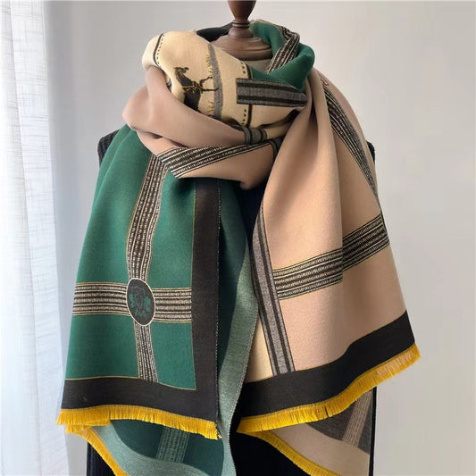 Cotton Striped Geometric Winter Wrap for Women