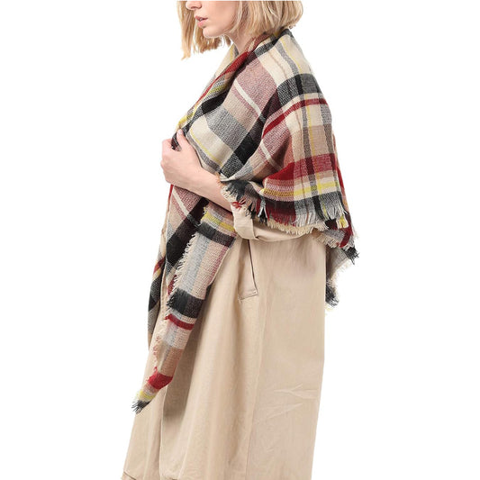 The Arden Wrap: Oversized Cashmere-Blend Tartan Shawl with Tassels