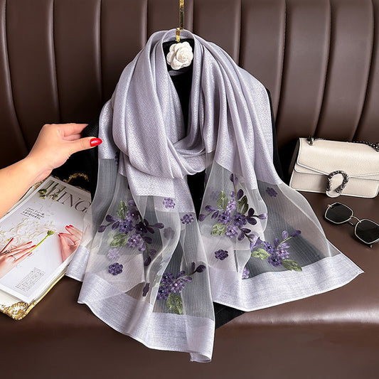 Floral Embroidered Scarf with UV Protection for Women