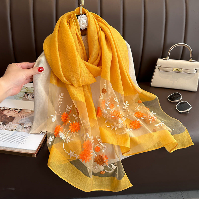 Floral Embroidered Scarf with UV Protection for Women