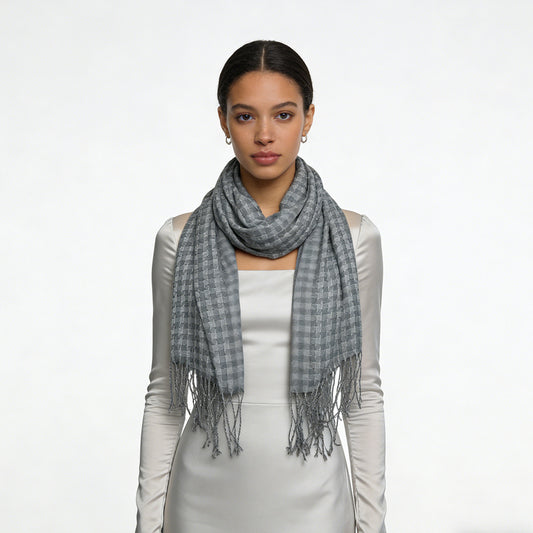 The Aura Jacquard Scarf with Deep Fringe