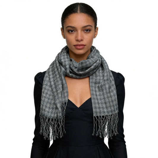 The Aura Jacquard Scarf with Deep Fringe