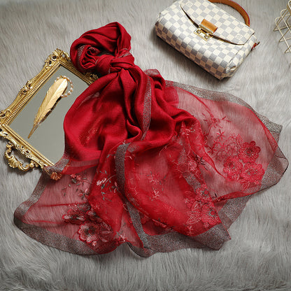 Premium Artisan Embroidered Silk & Wool Scarf