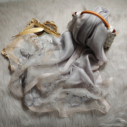 Premium Artisan Embroidered Silk & Wool Scarf