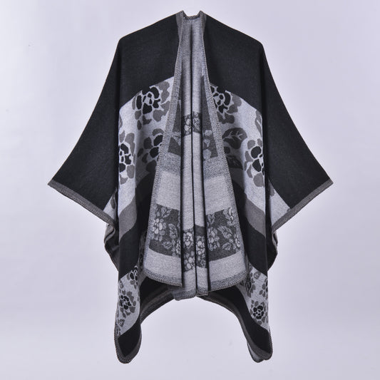 Women's Oversized Plaid Floral Patterned Shawl