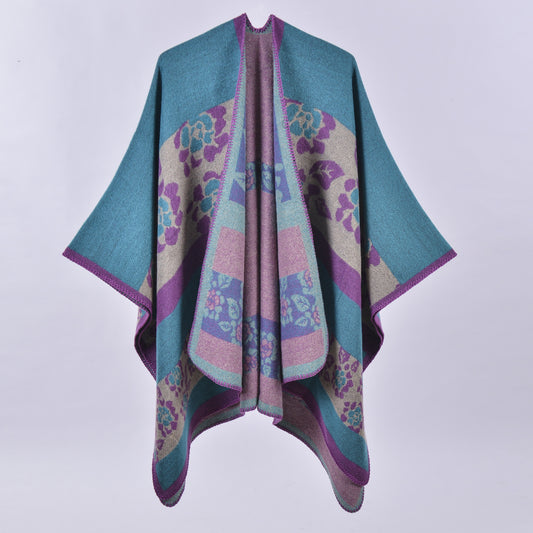 Women's Oversized Plaid Floral Patterned Shawl