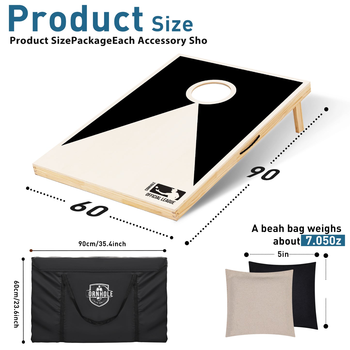 Official Tournament-Size Cornhole Set with All-Weather Bags & Case