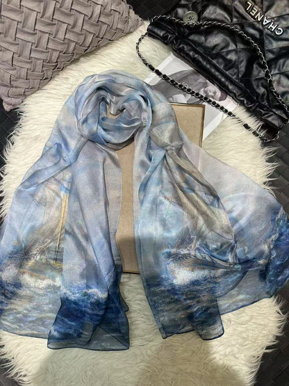 100% Mulberry Silk Chiffon Scarf | Ideal for Summer