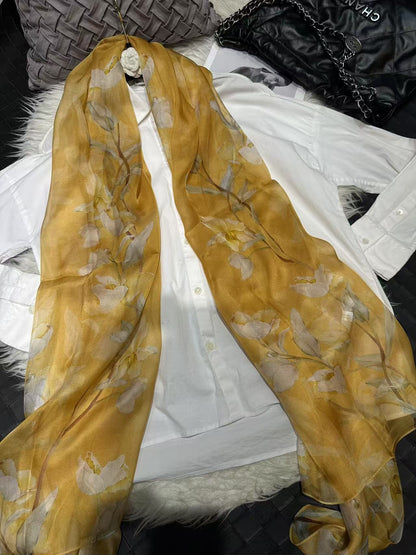 100% Mulberry Silk Chiffon Scarf | Ideal for Summer
