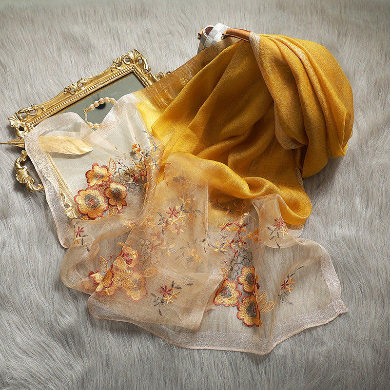 Premium Artisan Embroidered Silk & Wool Scarf