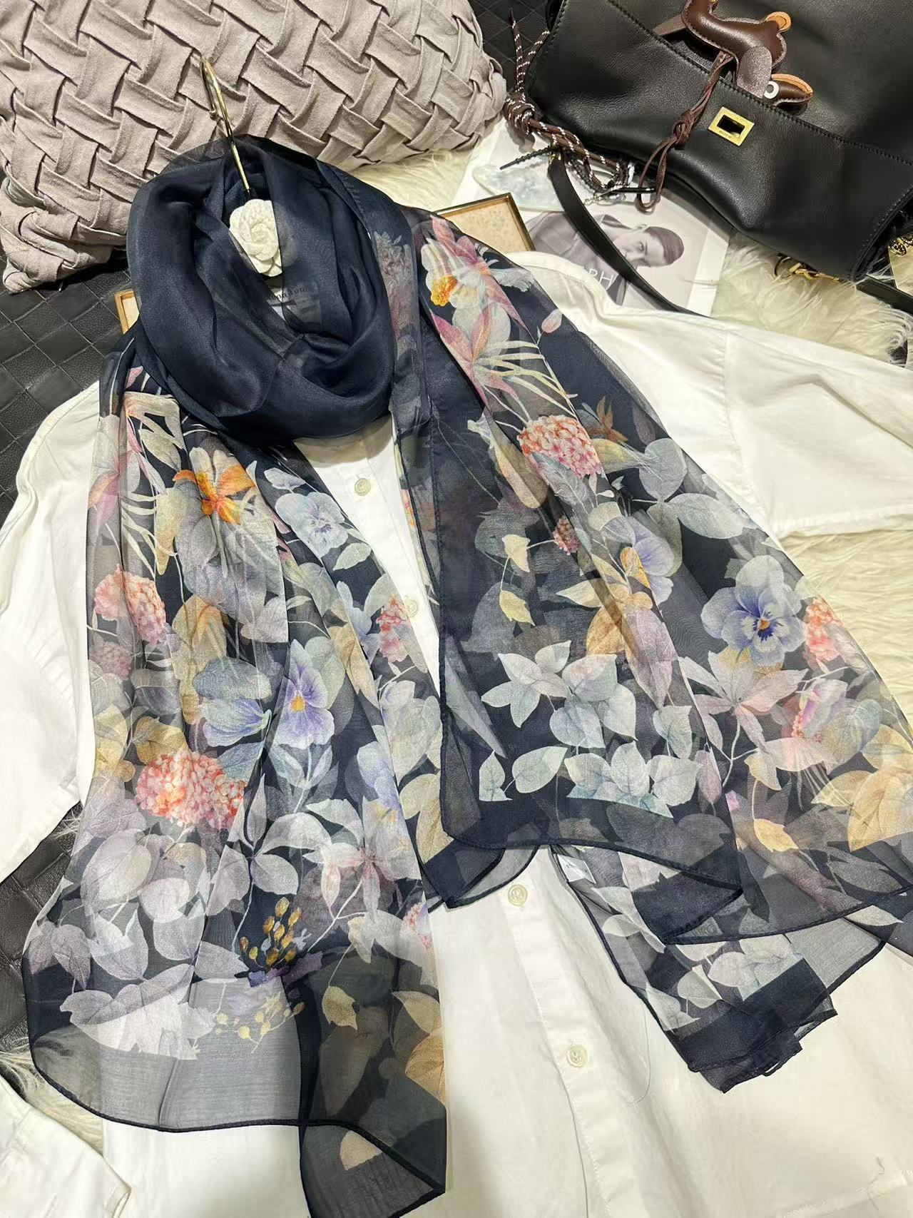 100% Mulberry Silk Chiffon Scarf | Ideal for Summer