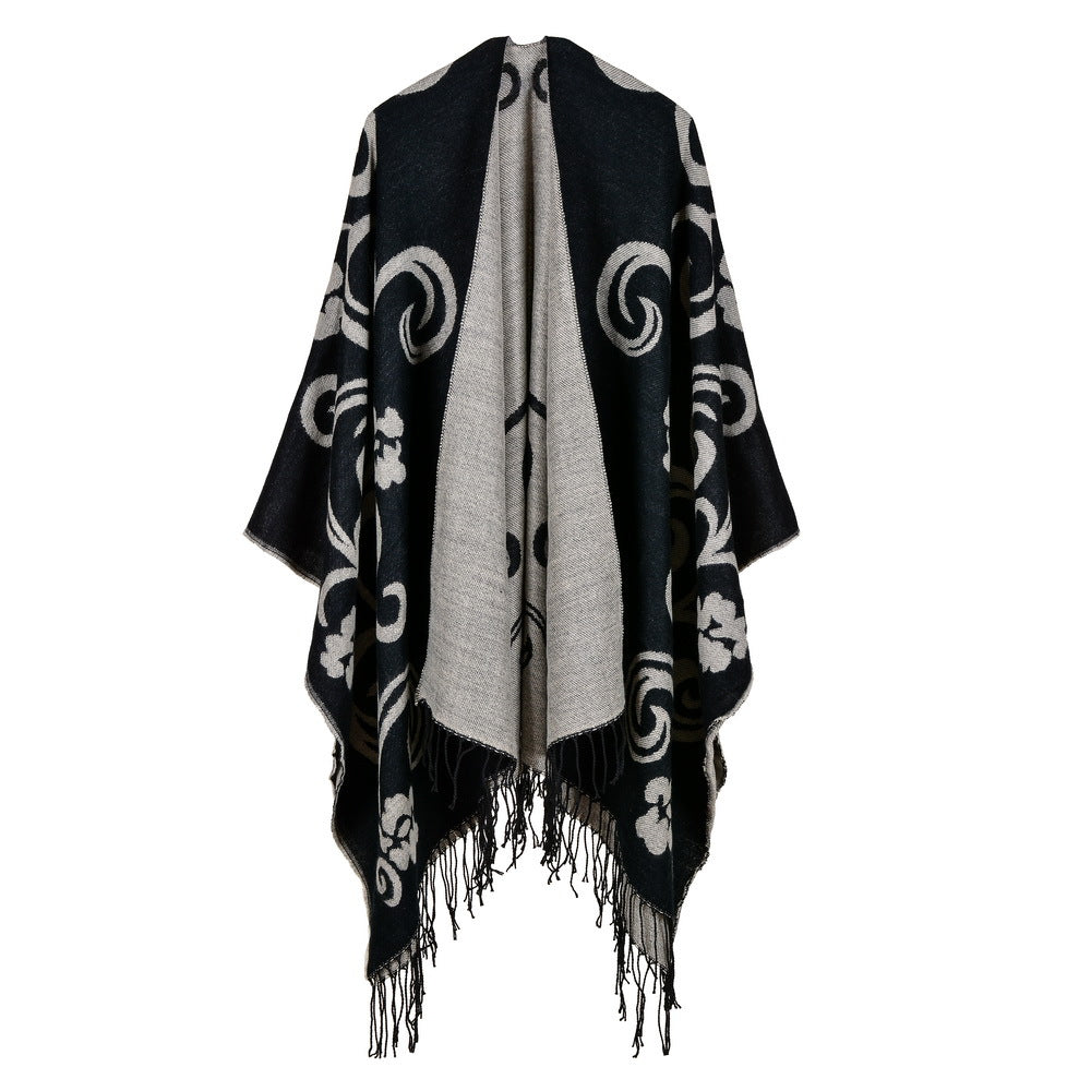 Women's Oversized Plaid Floral Patterned Shawl