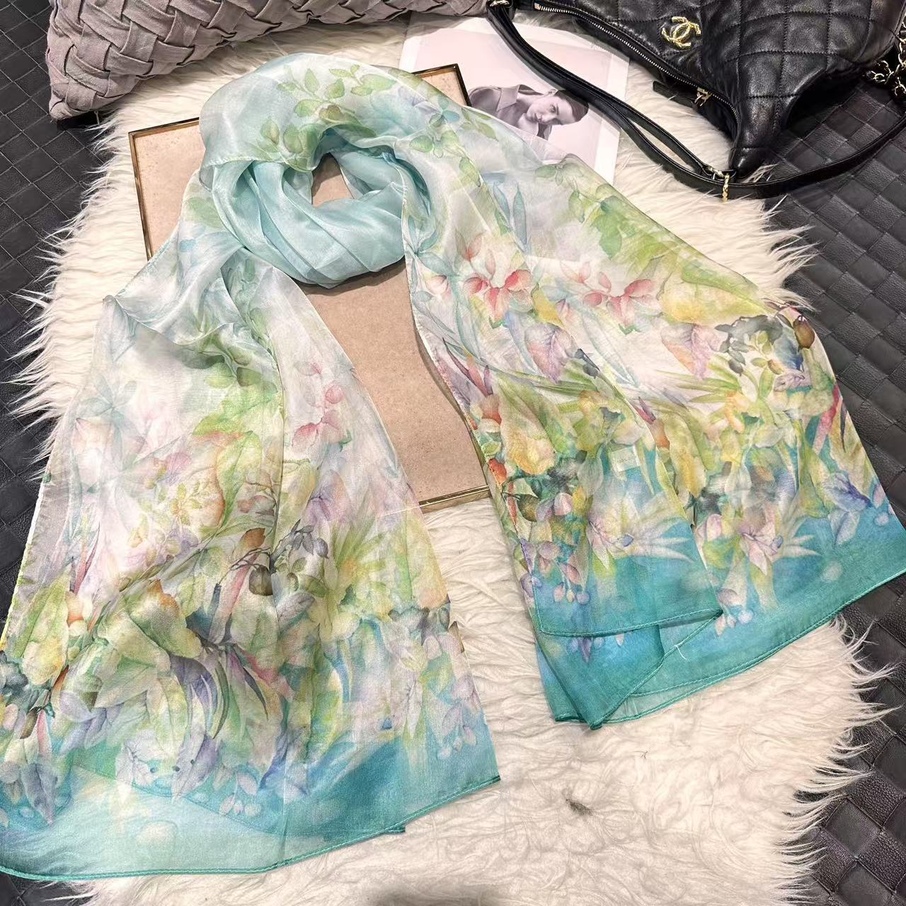 100% Mulberry Silk Chiffon Scarf | Ideal for Summer
