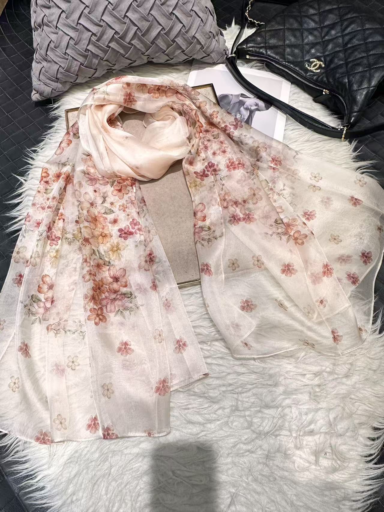 100% Mulberry Silk Chiffon Scarf | Ideal for Summer