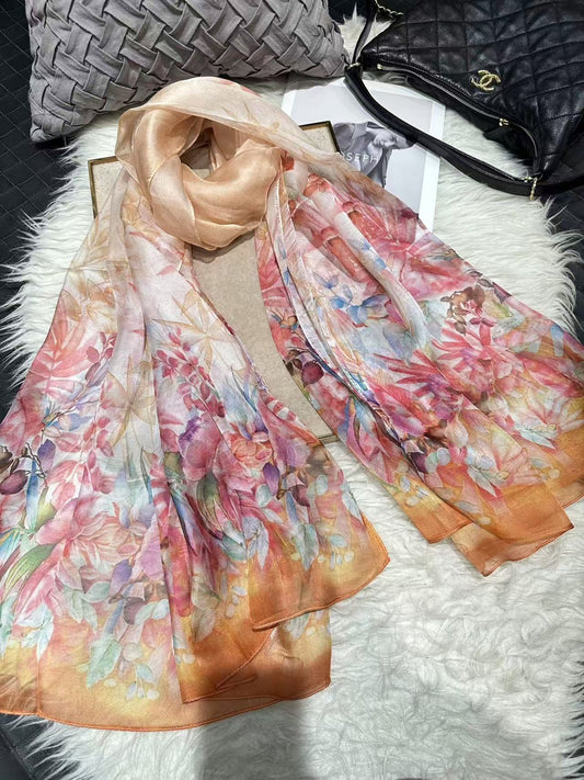 100% Mulberry Silk Chiffon Scarf | Ideal for Summer