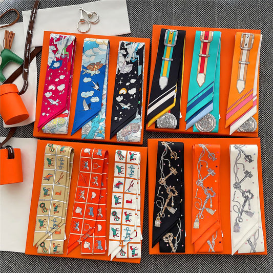 100% Mulberry Silk Thin Ribbon Scarf