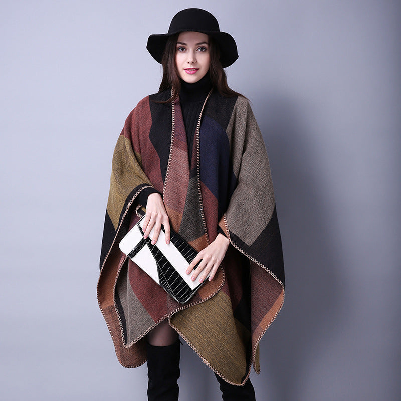 Women's Oversized Plaid Floral Patterned Shawl