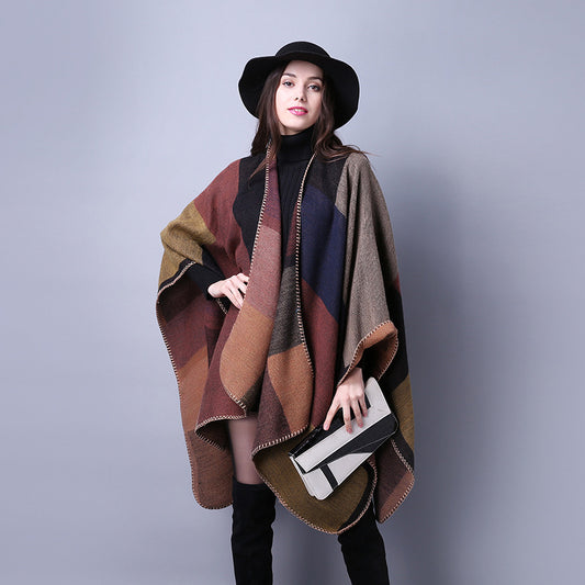 Women's Oversized Plaid Floral Patterned Shawl