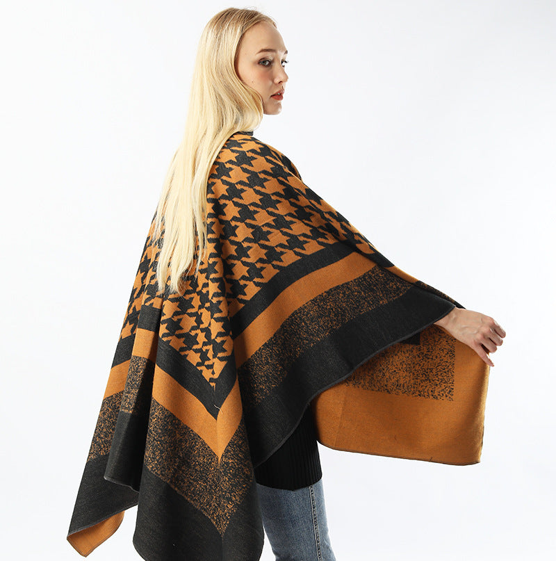Women's Orange Plaid Winter Shawl