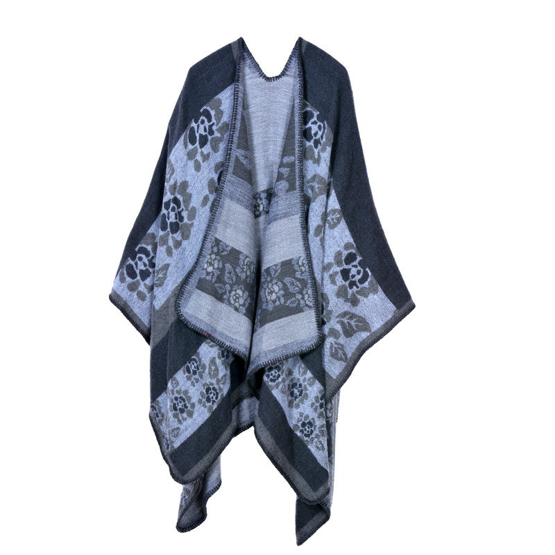 Women's Oversized Plaid Floral Patterned Shawl
