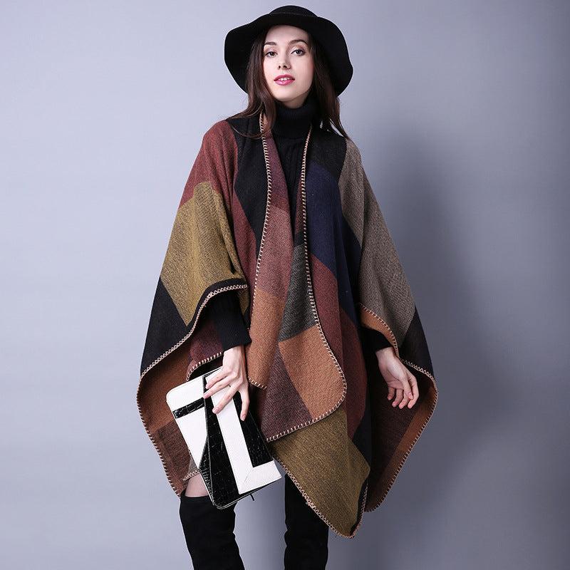 Women's Oversized Plaid Floral Patterned Shawl