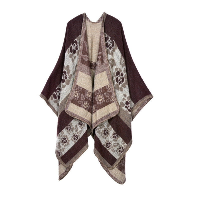 Women's Oversized Plaid Floral Patterned Shawl