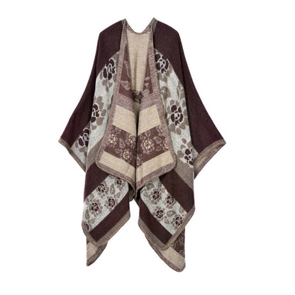 Women's Oversized Plaid Floral Patterned Shawl