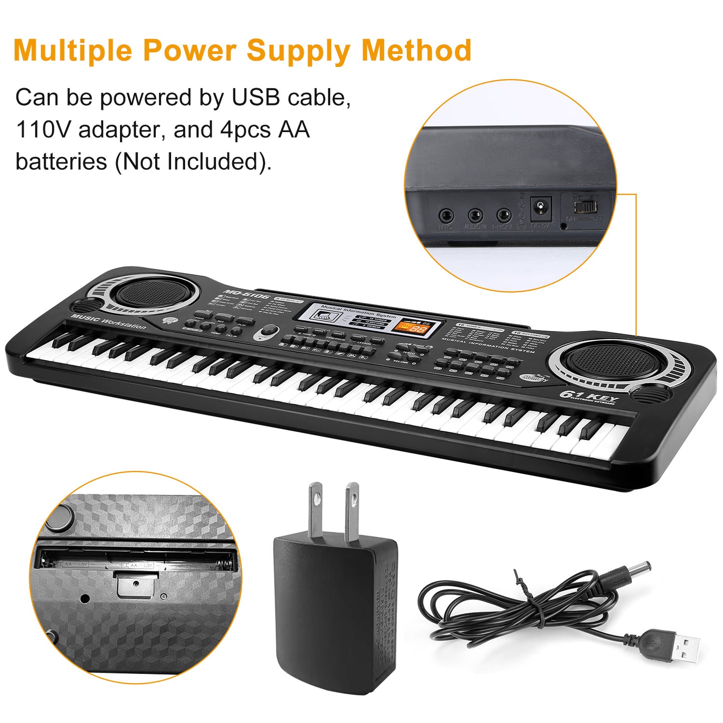 Aura 61-Key Portable Keyboard with Microphone