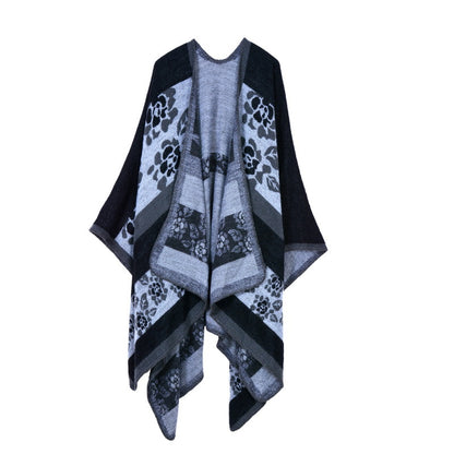 Women's Oversized Plaid Floral Patterned Shawl