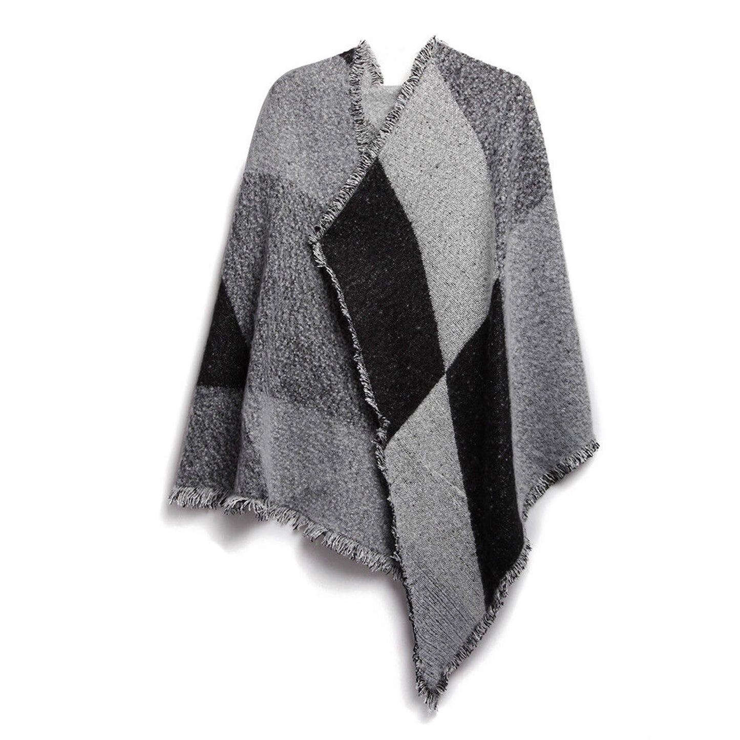 Women's Soft Gray Blanket Plaid Shawl