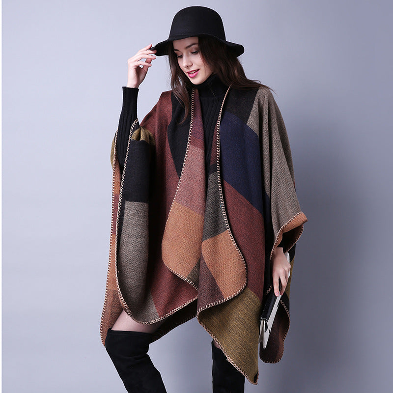 Women's Oversized Plaid Floral Patterned Shawl
