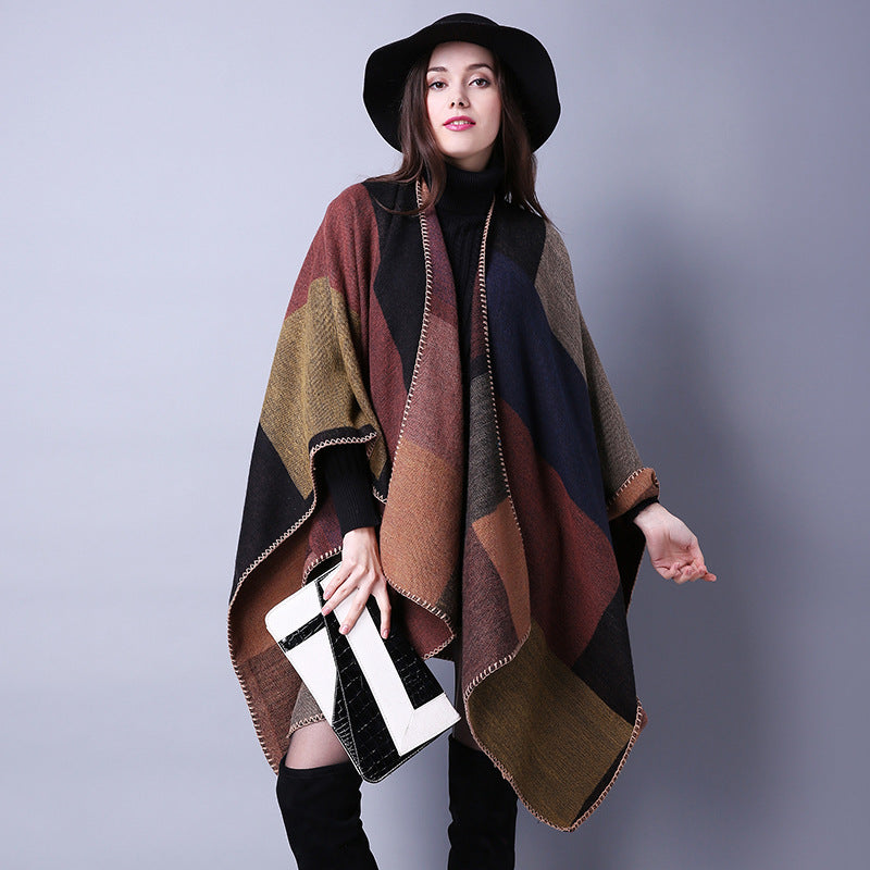 Women's Oversized Plaid Floral Patterned Shawl