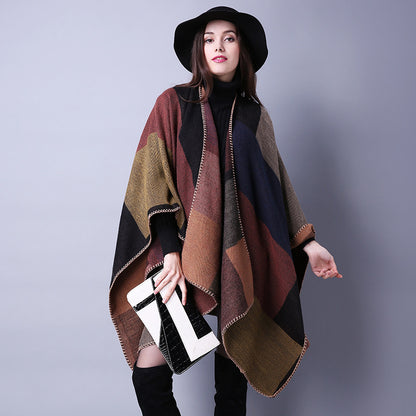 Women's Oversized Plaid Floral Patterned Shawl