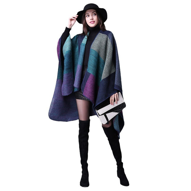 Women's Oversized Plaid Floral Patterned Shawl