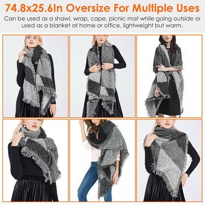 Women's Soft Gray Blanket Plaid Shawl
