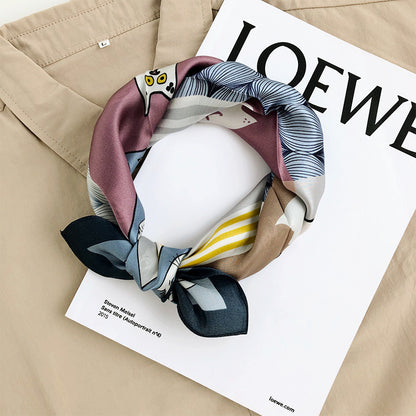 100% Mulberry Silk Scarf | Whimsical Cat Print & Curling Details