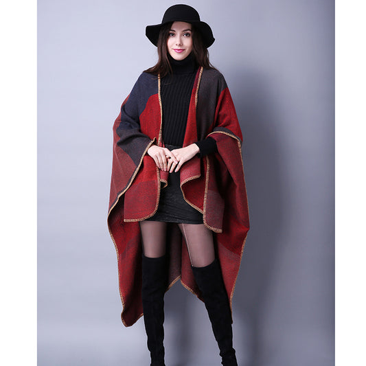 Women's Oversized Plaid Floral Patterned Shawl