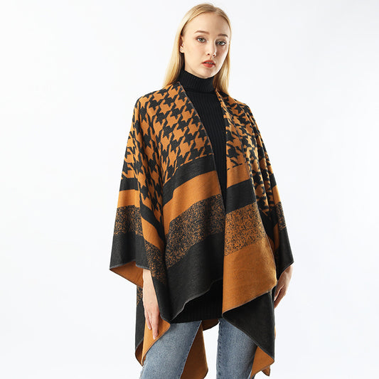 Women's Orange Plaid Winter Shawl