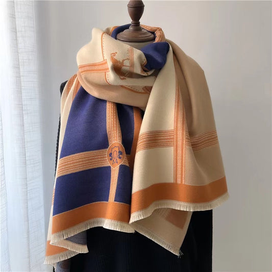 Cotton Striped Geometric Winter Wrap for Women