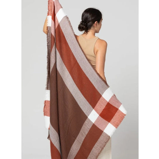 Avalon Oversized Cashmere-Blend Tartan Shawl with Tassel Detail