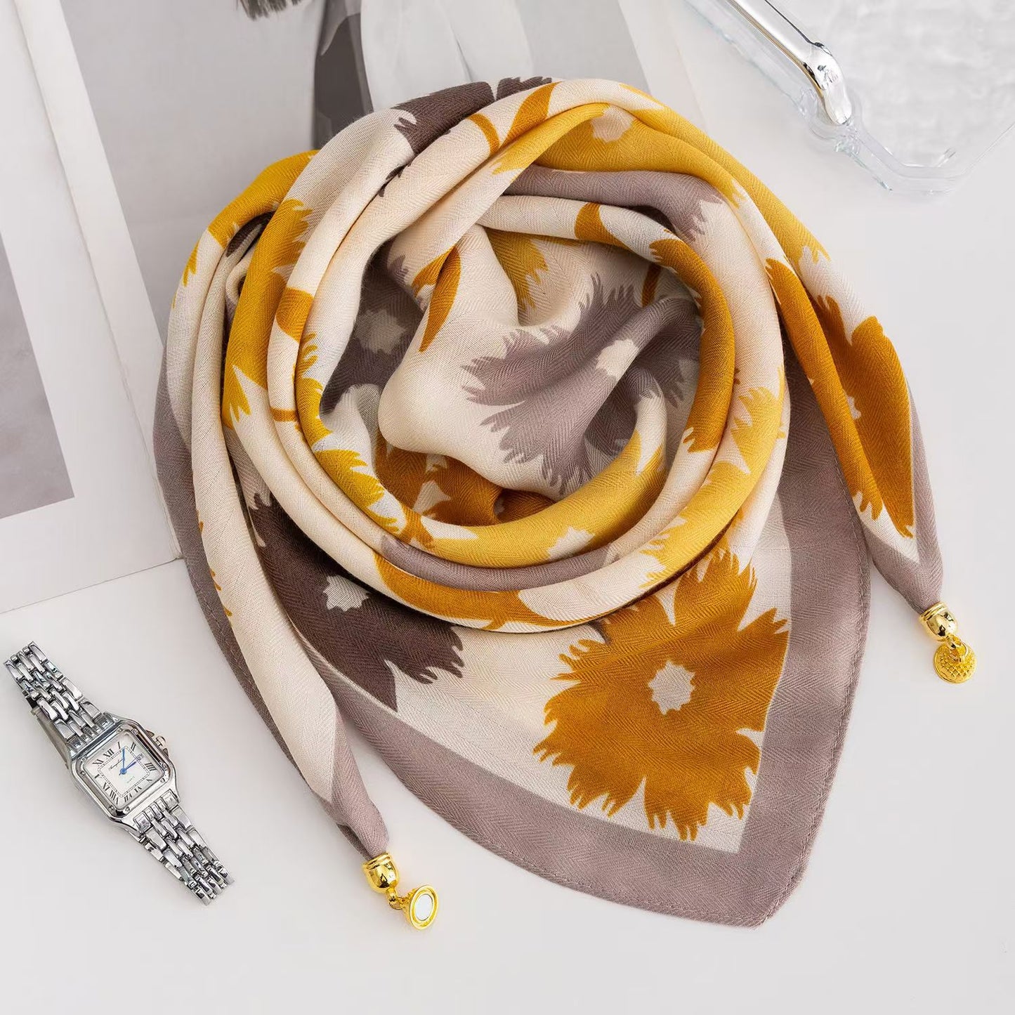 The Magnetic Clasp Square Scarf | Premium Fiber Blend