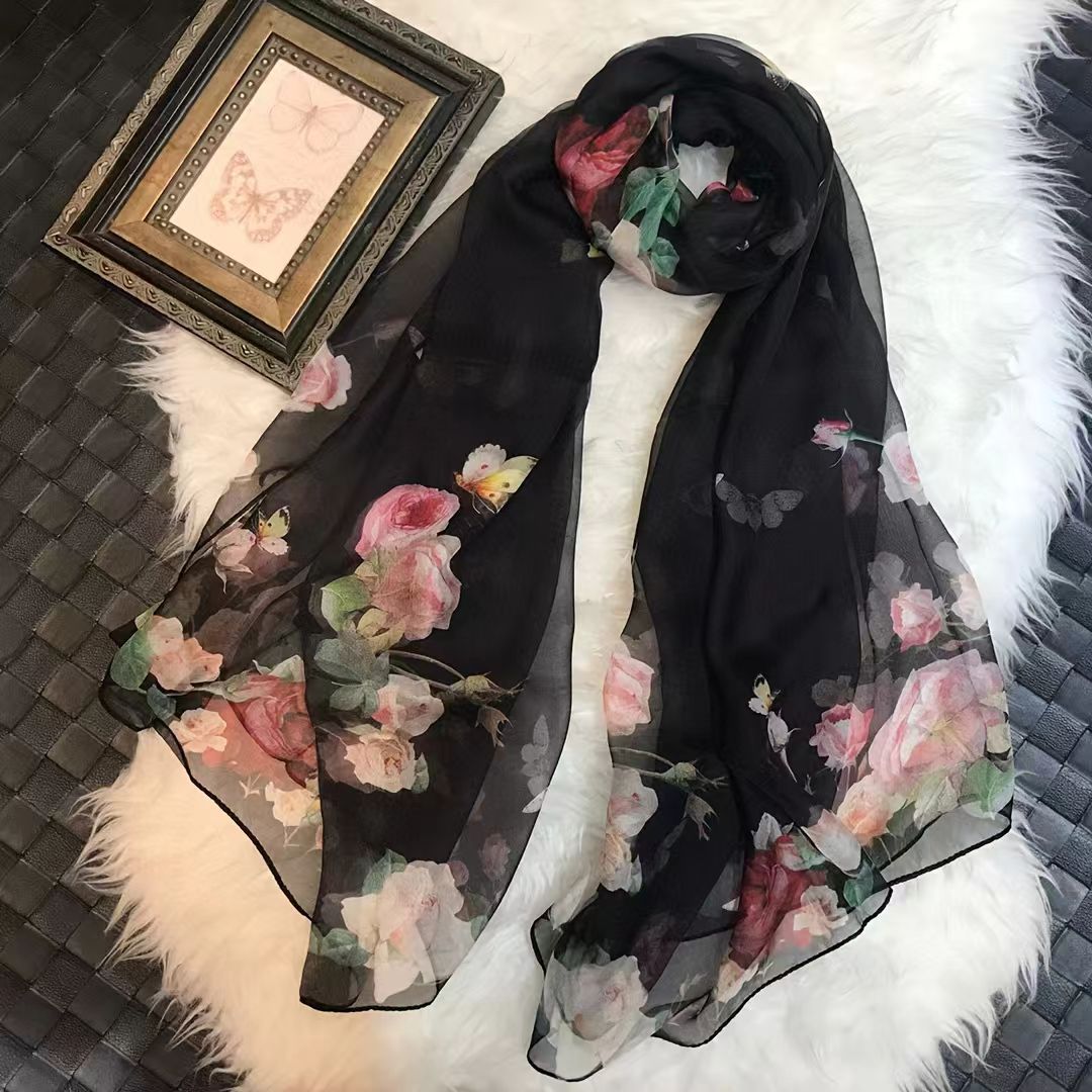 100% Mulberry Silk Chiffon Scarf | Ideal for Summer