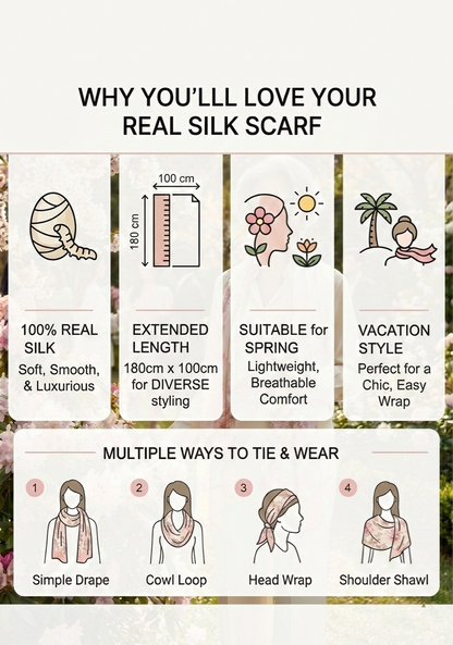 100% Mulberry Silk Chiffon Scarf | Ideal for Summer
