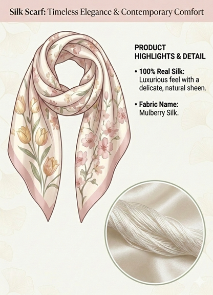 100% Mulberry Silk Chiffon Scarf | Ideal for Summer
