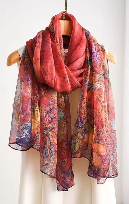 100% Mulberry Silk Chiffon Scarf | Ideal for Summer