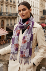 Women's Floral Long Lightweight & Stretchable Purple Scarf