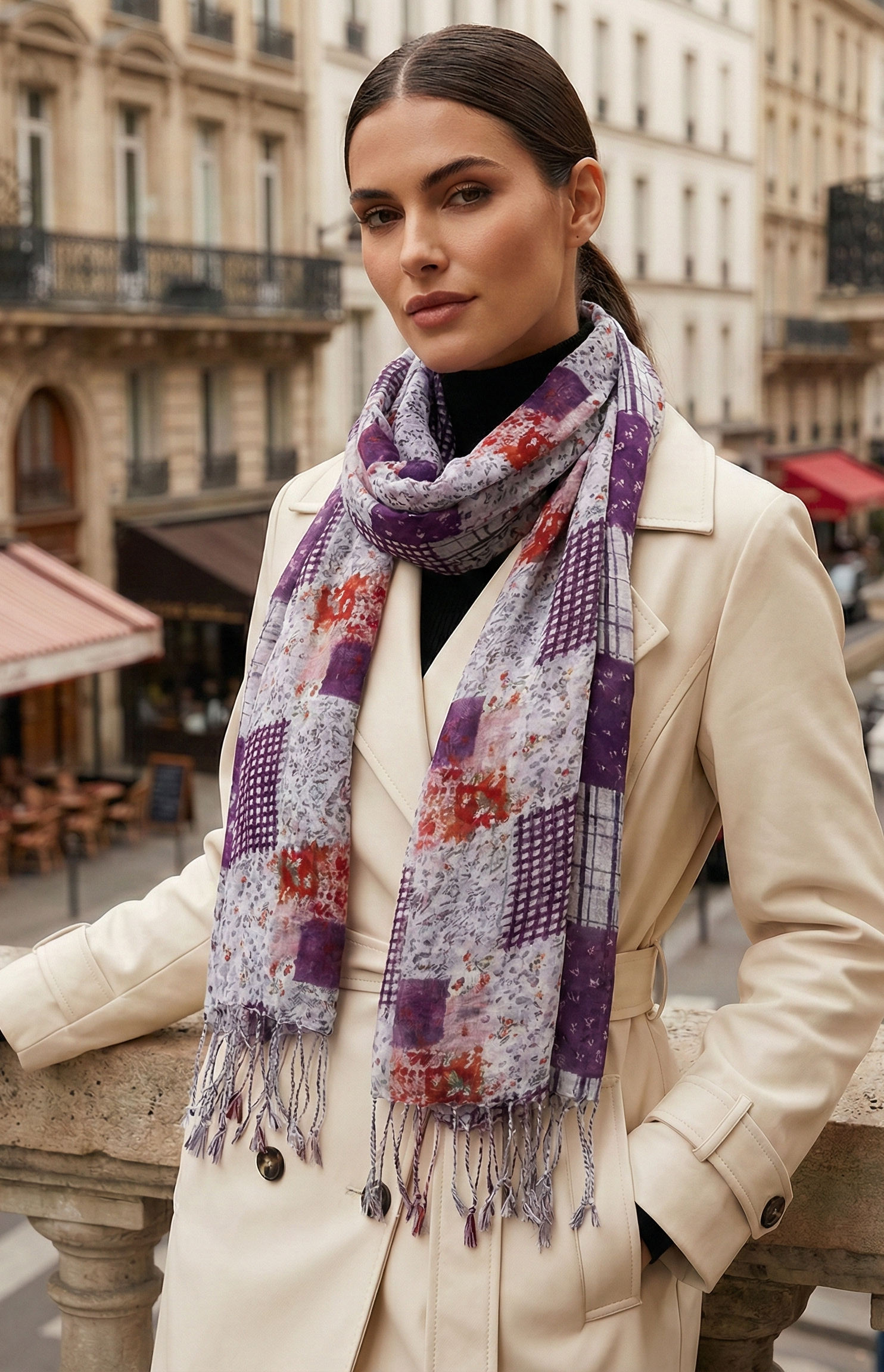 Women's Floral Long Lightweight & Stretchable Purple Scarf
