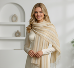 Yarn Dyed Tassel Trim Khaki Scarf for Women