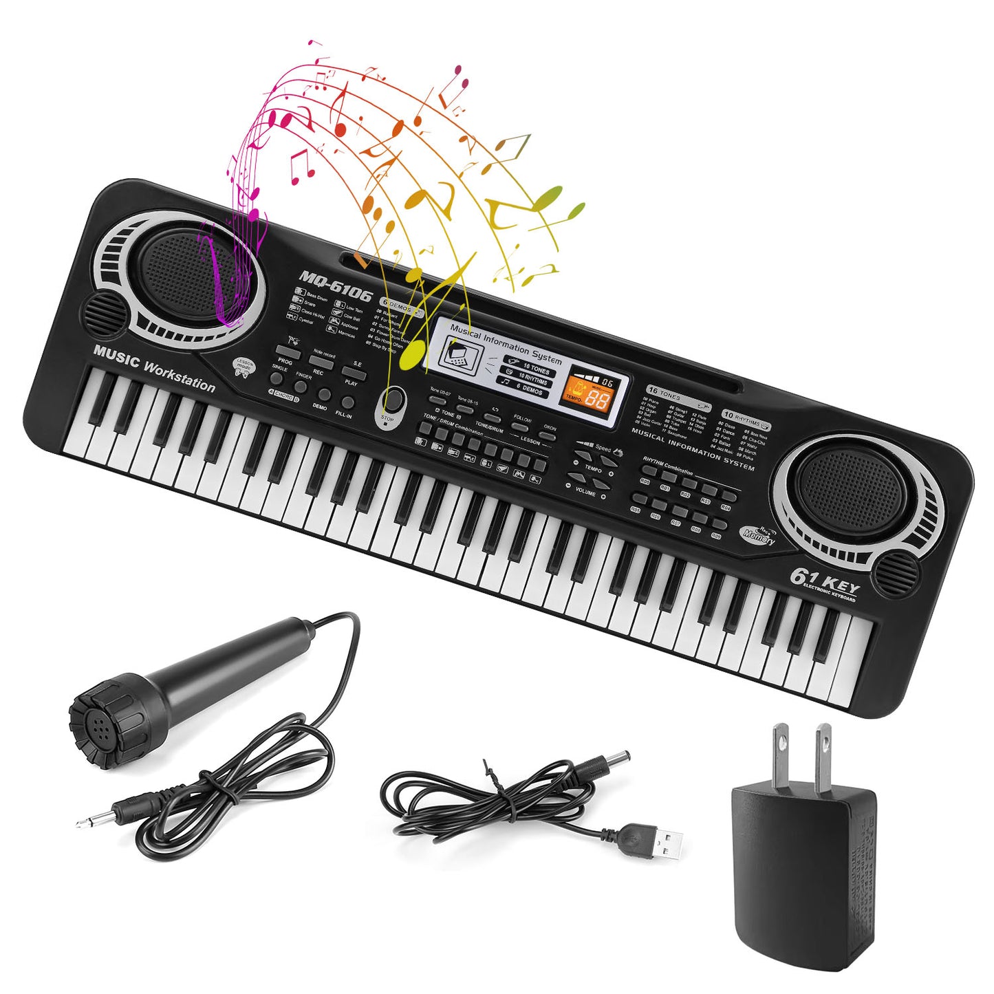Aura 61-Key Portable Keyboard with Microphone