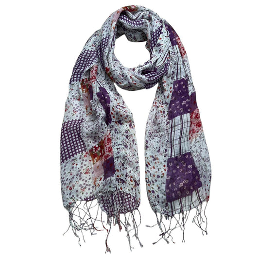 Women's Floral Long Lightweight & Stretchable Purple Scarf